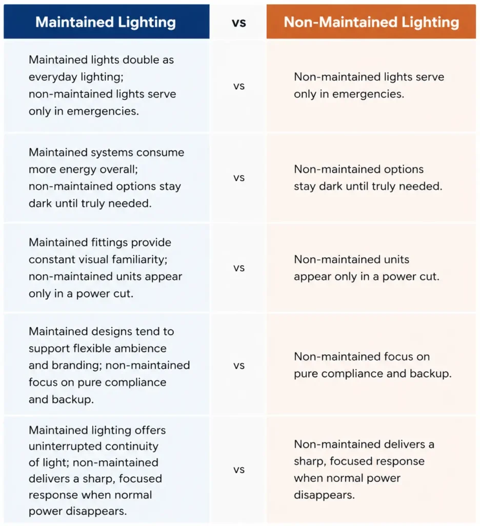 Maintained vs Non-Maintained Emergency Lighting